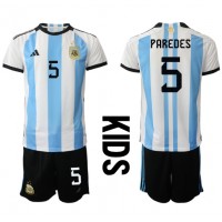 Echipament fotbal Argentina Leandro Paredes #5 Tricou Acasa Mondial 2022 pentru copii maneca scurta (+ Pantaloni scurti)